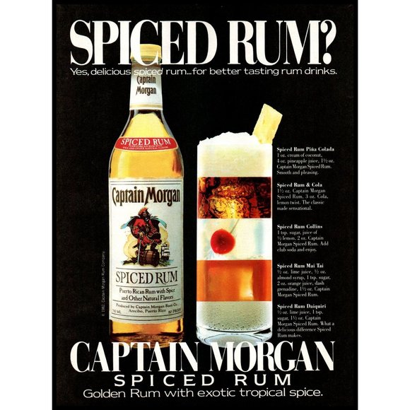 1983 Captain Morgan Spiced Rum Vintage Print Ad Cocktail Recipes Wall Art Photo - Picture 1 of 1